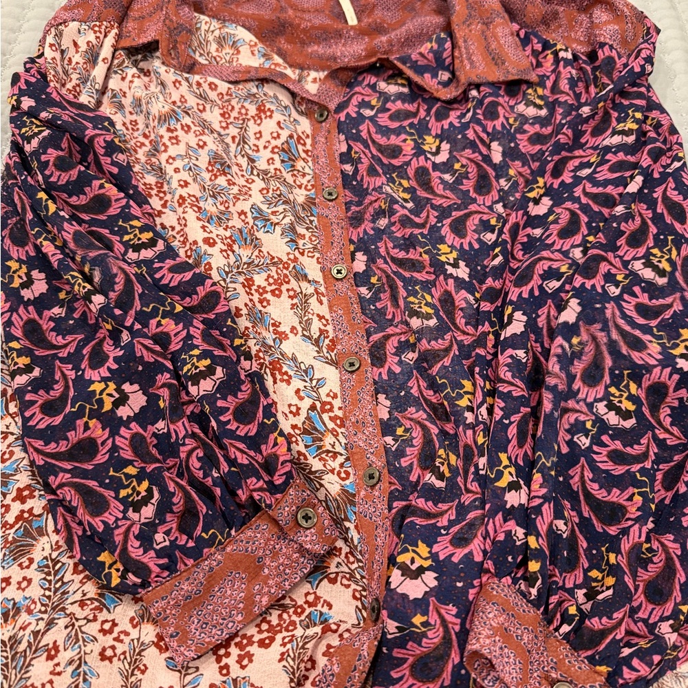 Free People Red and Purple Patterned Top